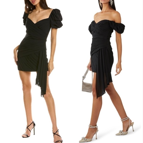 Ronny Kobo Collection Dresses & Skirts - Ronny Kobo Diana Sweetheart Neckline Short Puff Sleeve Cocktail Black Mini Dress